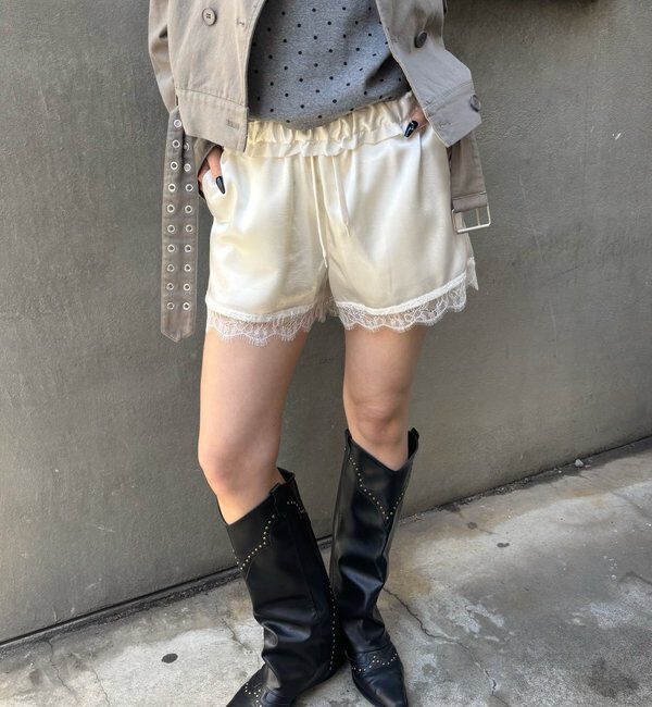  「ダブルウエストサテンロゴショーツ」|チノ|