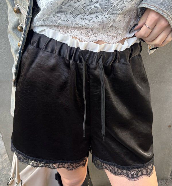  「ダブルウエストサテンロゴショーツ」|チノ|