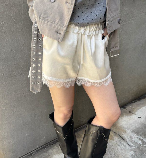  「ダブルウエストサテンロゴショーツ」|チノ|