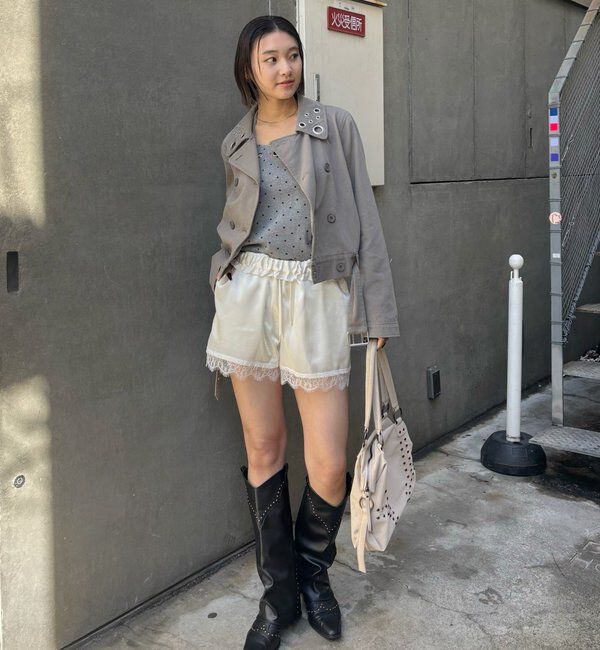  「ダブルウエストサテンロゴショーツ」|チノ|