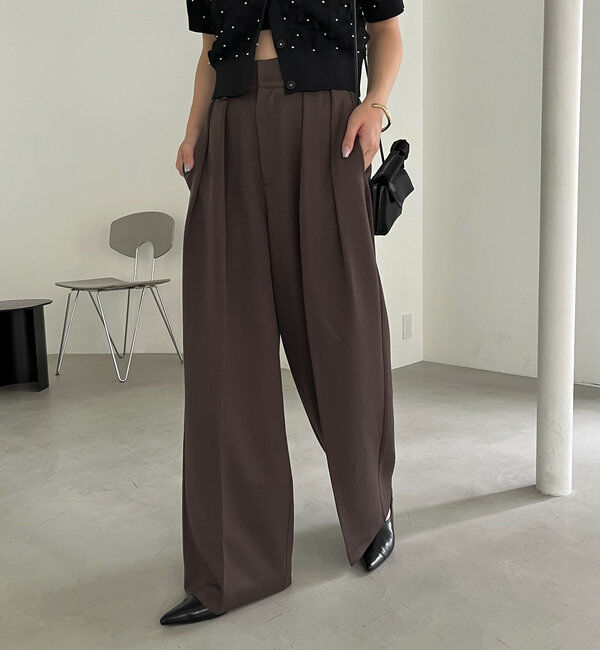  「【累計2万本突破！】【低身長・高身長サイズあり】2タックワイドパンツ」|チノ|ダークブラウン