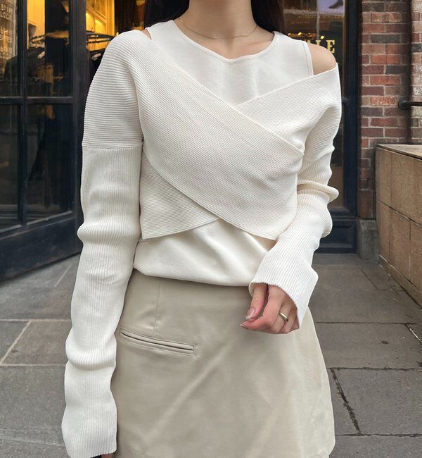  「オフショルクロスレイヤードニット」|ニット・セーター|