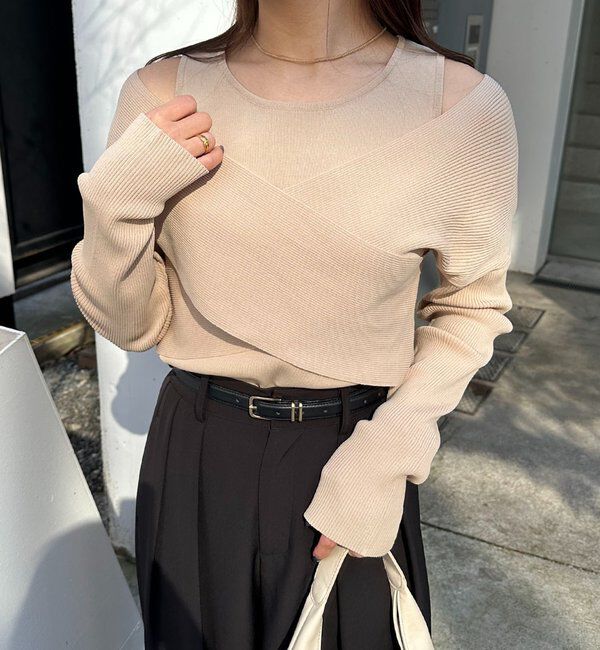  「オフショルクロスレイヤードニット」|ニット・セーター|