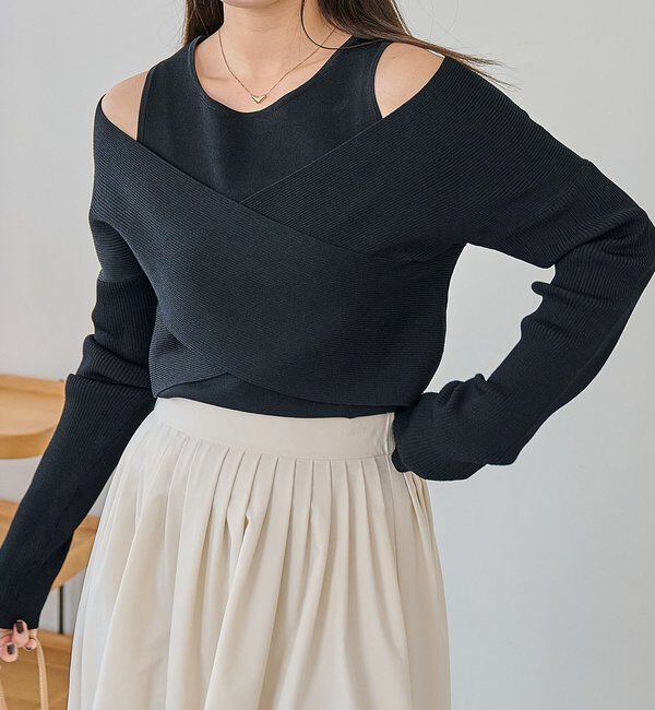  「オフショルクロスレイヤードニット」|ニット・セーター|