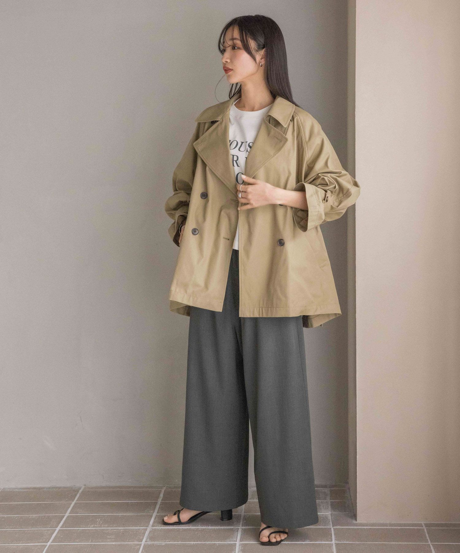 LOWRYS FARM「ギャザーワイドイージーパンツ」|チノ|