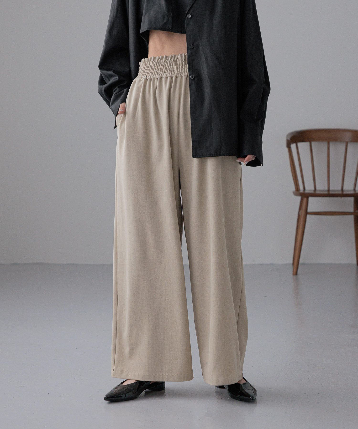 LOWRYS FARM「ギャザーワイドイージーパンツ」|チノ|BRN2