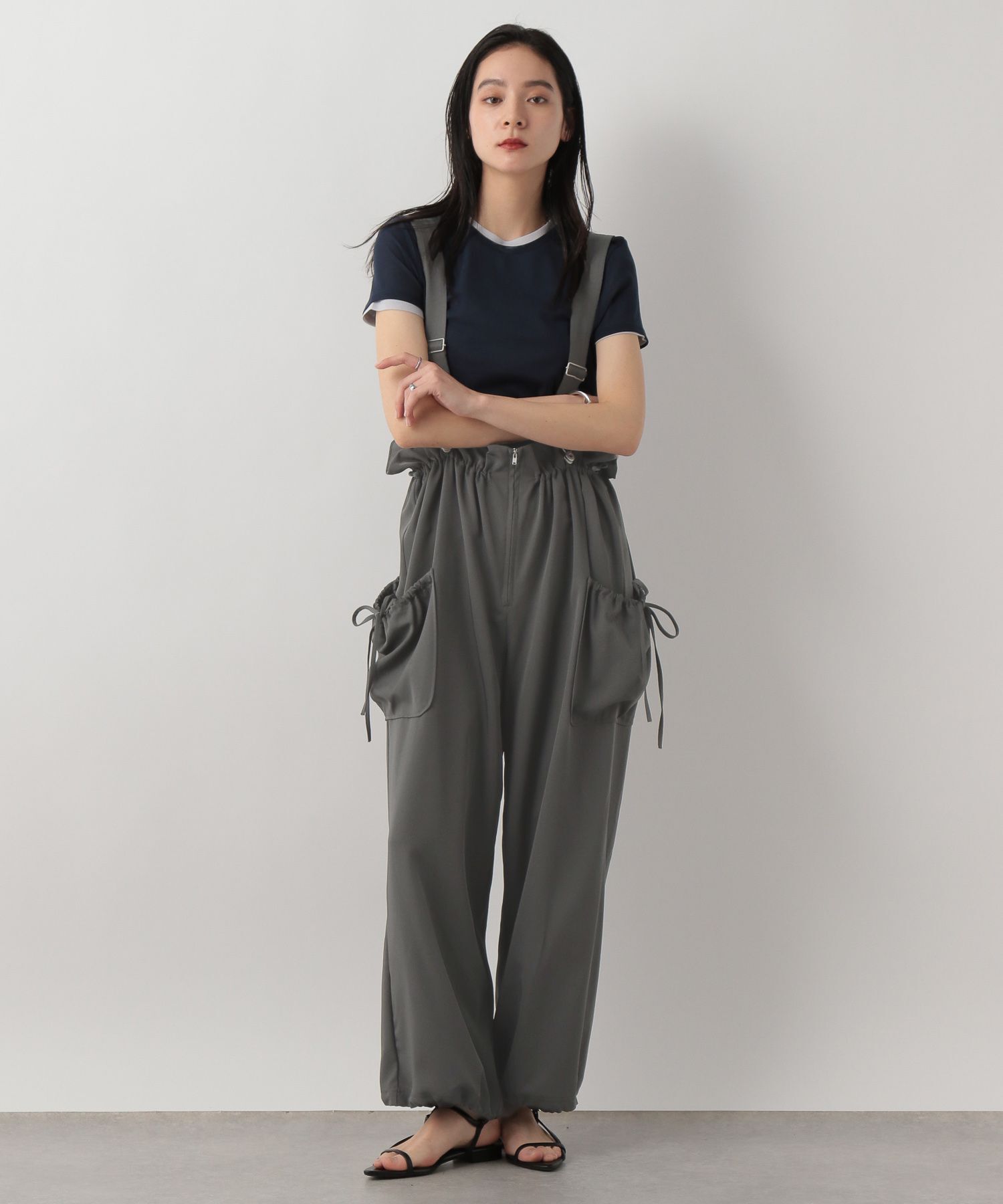 LOWRYS FARM「ウエストフリルリボンサロペ」|オールインワン|GRY8