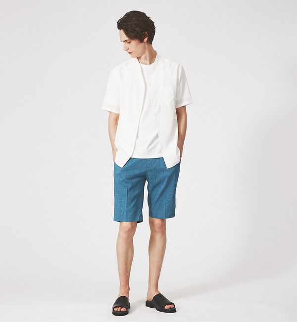 ABAHOUSE「【定番】ノーカラー Vネック 半袖シャツ」|シャツ・ブラウス|