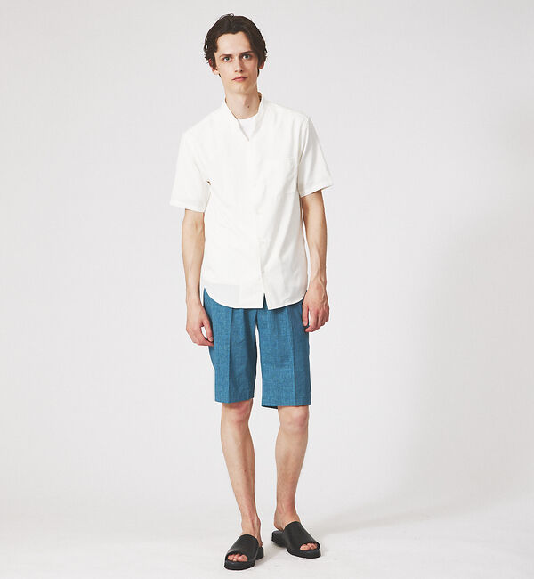 ABAHOUSE「【定番】ノーカラー Vネック 半袖シャツ」|シャツ・ブラウス|