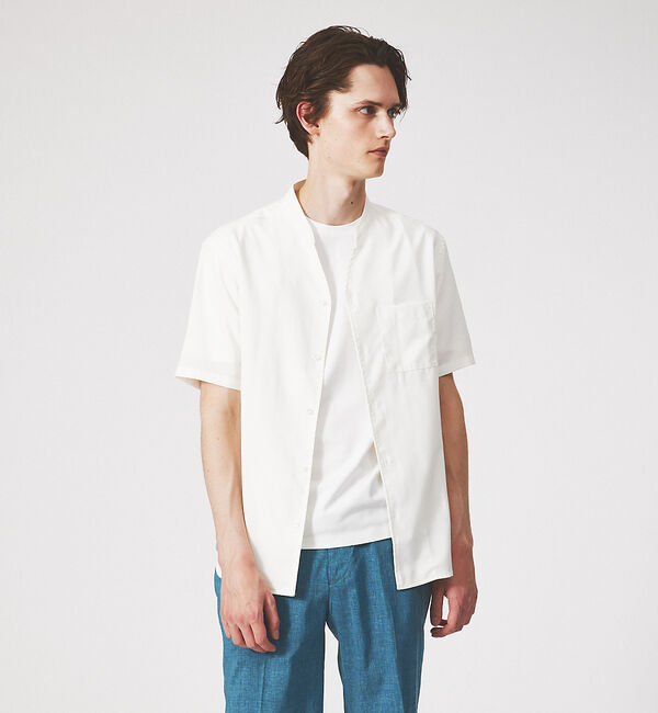 ABAHOUSE「【定番】ノーカラー Vネック 半袖シャツ」|シャツ・ブラウス|