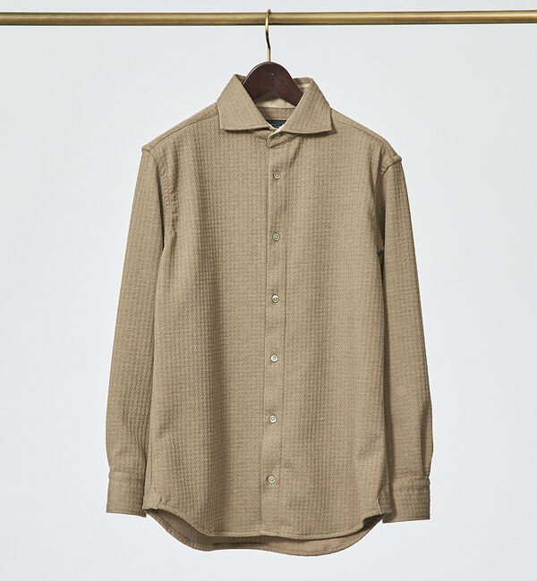 ABAHOUSE「【FLEX SHIRTS】千鳥柄フクレガジャガード ジャージシャツ」|シャツ・ブラウス|ダークベージュ