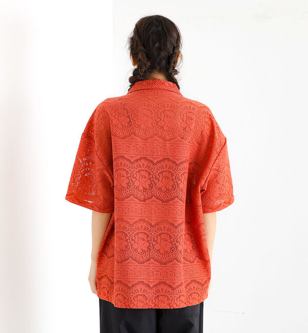 ABAHOUSE「【Revo.レボ】透かし編みニットオープンカラー半端袖シャツ」|シャツ・ブラウス|