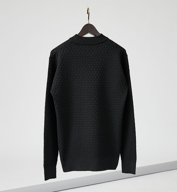 ABAHOUSE「【ハイストレッチ】ブロックチェック ジャガード モックネックニット」|ニット・セーター|