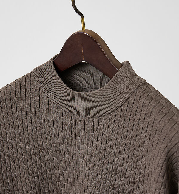 ABAHOUSE「【ハイストレッチ】ブロックチェック ジャガード モックネックニット」|ニット・セーター|