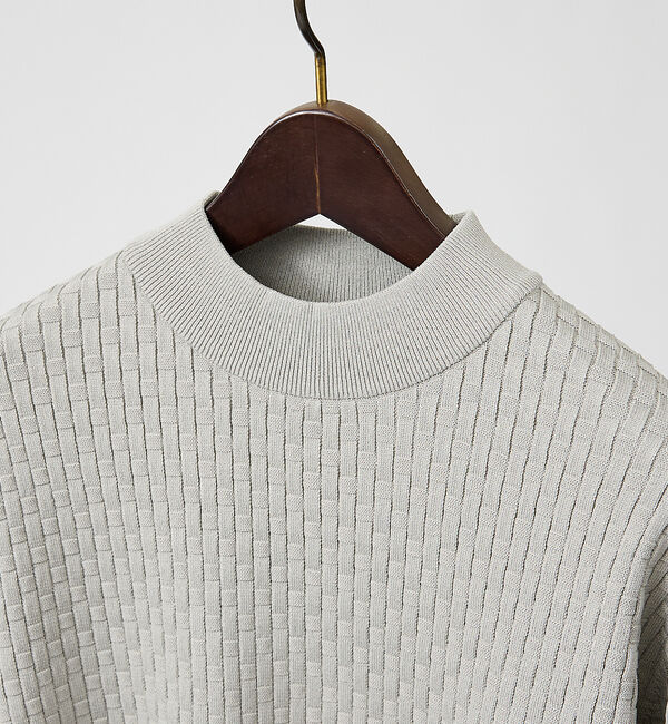 ABAHOUSE「【ハイストレッチ】ブロックチェック ジャガード モックネックニット」|ニット・セーター|