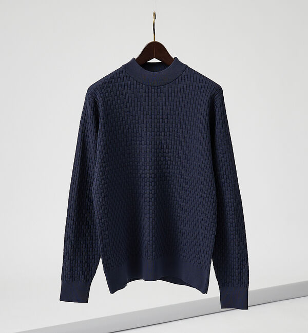 ABAHOUSE「【ハイストレッチ】ブロックチェック ジャガード モックネックニット」|ニット・セーター|