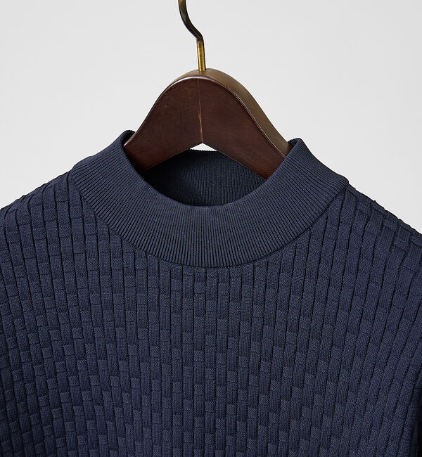 ABAHOUSE「【ハイストレッチ】ブロックチェック ジャガード モックネックニット」|ニット・セーター|