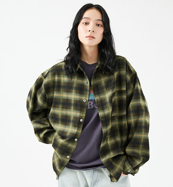 ABAHOUSE「【Revo.レボ】 オンブレーチェックシャツ/ルーズフィット /セットアップ/ユ」|シャツ・ブラウス|グリーン