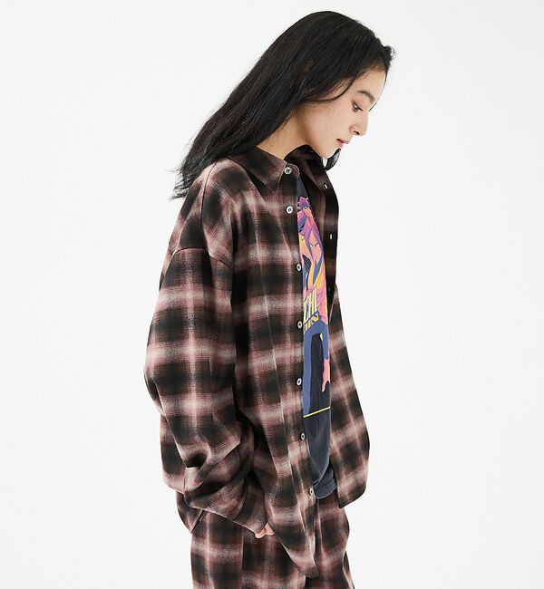 ABAHOUSE「【Revo.レボ】 オンブレーチェックシャツ/ルーズフィット /セットアップ/ユ」|シャツ・ブラウス|パープル