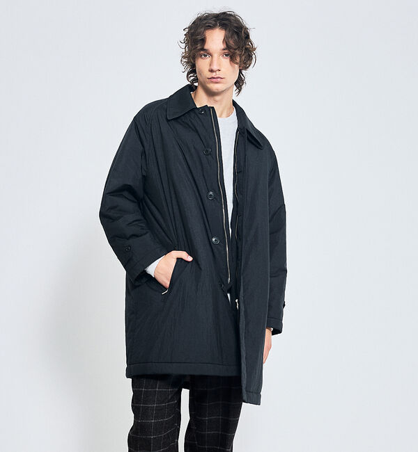 ABAHOUSE「ワッシャーナイロン 中綿パデットコート / Padded Half Coat /」|ステンカラーコート|ブラック