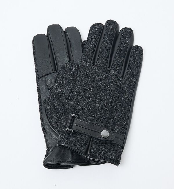 ABAHOUSE「Harris Tweed ベルト付きグローブ / タッチパネル対応」|手袋|チャコールグレー