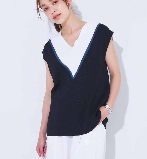 Rouge vif「Ｖネックニットベスト」|ベスト・ジレ|ブラック