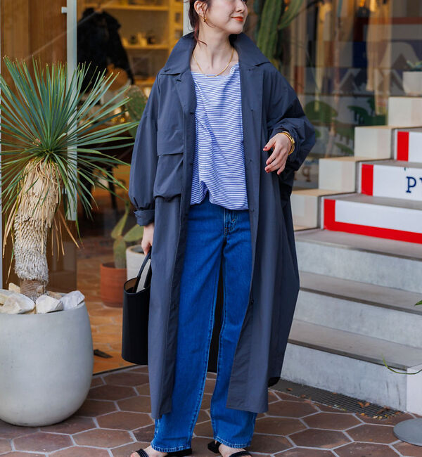 Rouge vif「撥水ナイロンライトコート」|ステンカラーコート|チャコールグレー