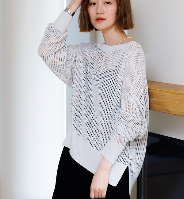 Rouge vif「グリットメッシュニットプルオーバー」|ニット・セーター|ライトグレー