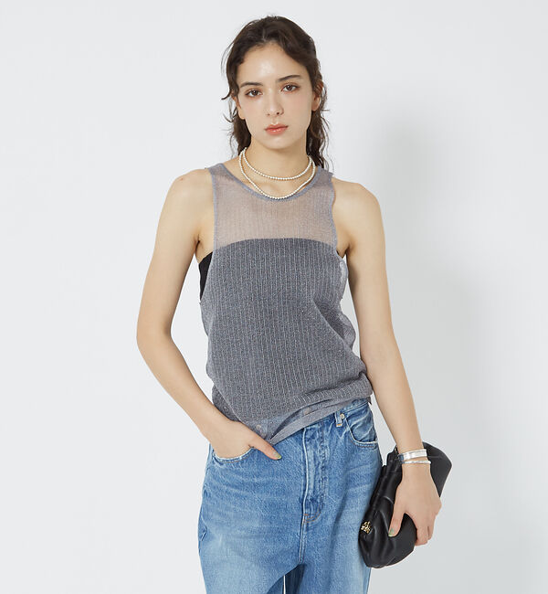 Rouge vif「針抜きシアーメタリックアメスリニット」|キャミソール|