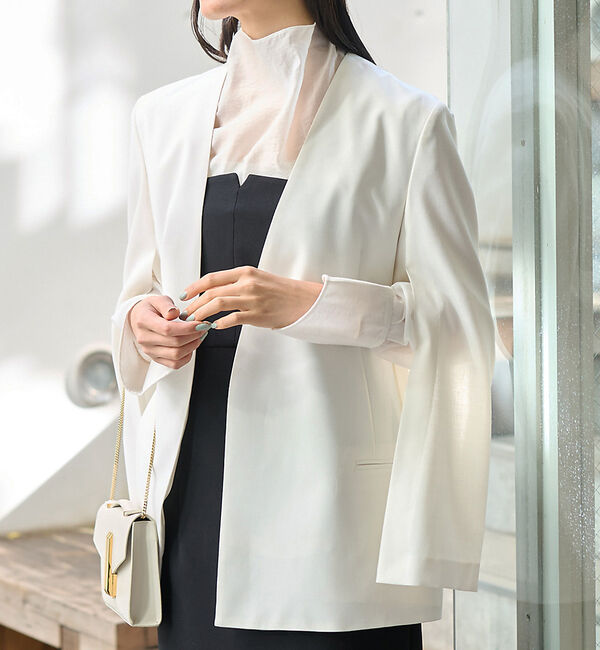 Rouge vif「ノーカラースリットスリーブジャケット」|ノーカラージャケット|ホワイト