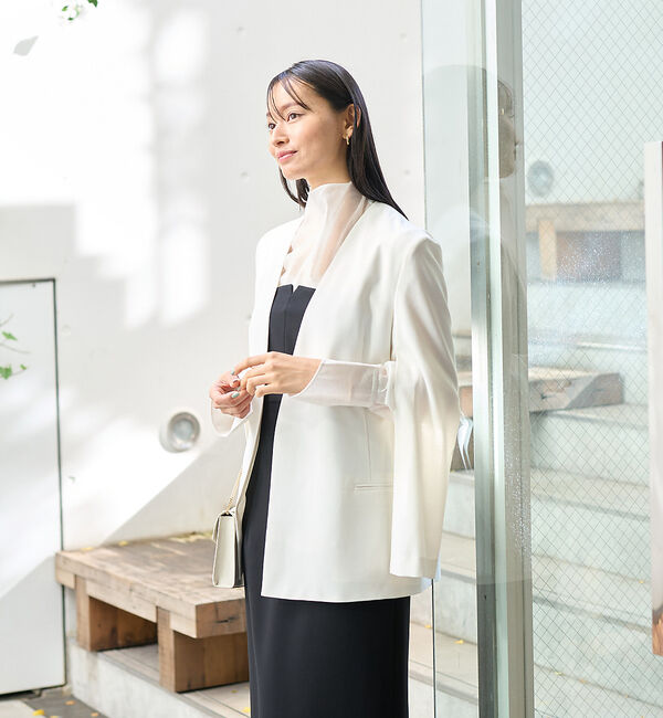 Rouge vif「ノーカラースリットスリーブジャケット」|ノーカラージャケット|