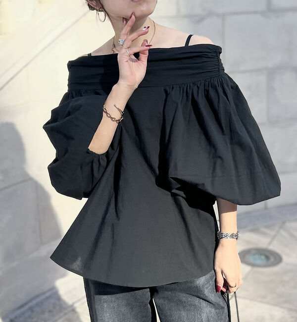 Rouge vif「コットンオフショルボリュームブラウス」|シャツ・ブラウス|ブラック