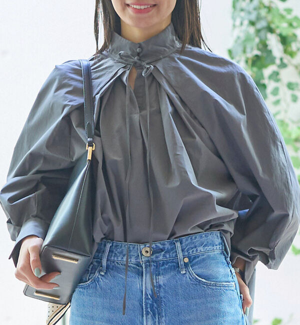 Rouge vif「ハイネックリボンブラウス2」|シャツ・ブラウス|チャコールグレー