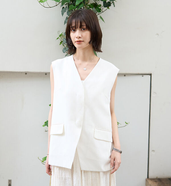 Rouge vif「リネン混サマーノーカラージレベスト」|シャツ・ブラウス|