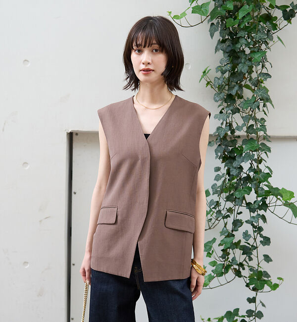 Rouge vif「リネン混サマーノーカラージレベスト」|シャツ・ブラウス|