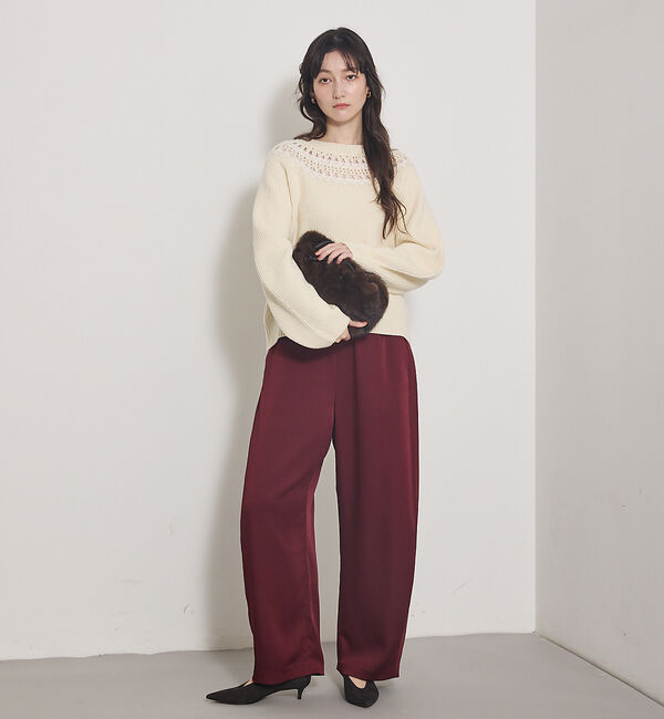 qualite「【気品あるツヤ感】ジョーゼットサテンワイドパンツ」|その他|