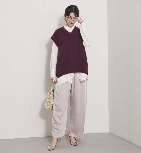 qualite「【気品あるツヤ感】ジョーゼットサテンワイドパンツ」|その他|