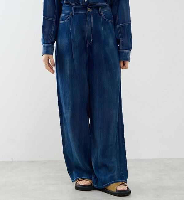 SOFFITTO「シアーデニムワイドパンツ」|デニム|インディゴブルー