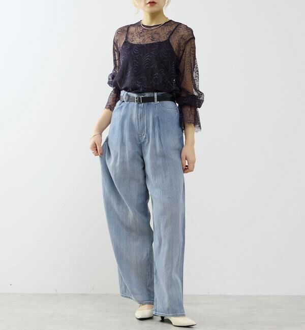 SOFFITTO「シアーデニムワイドパンツ」|デニム|