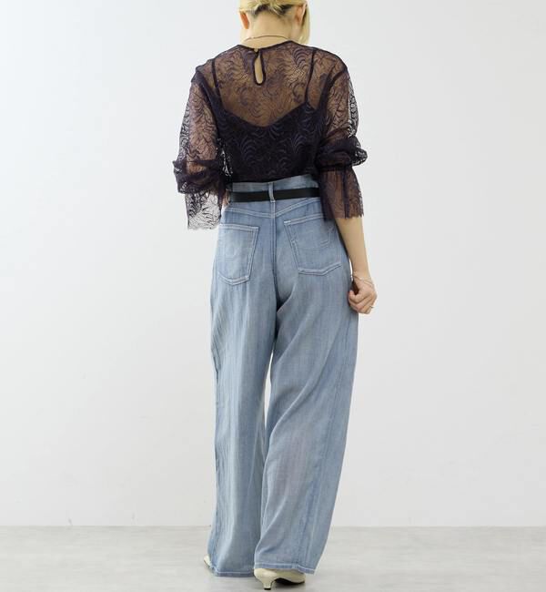 SOFFITTO「シアーデニムワイドパンツ」|デニム|