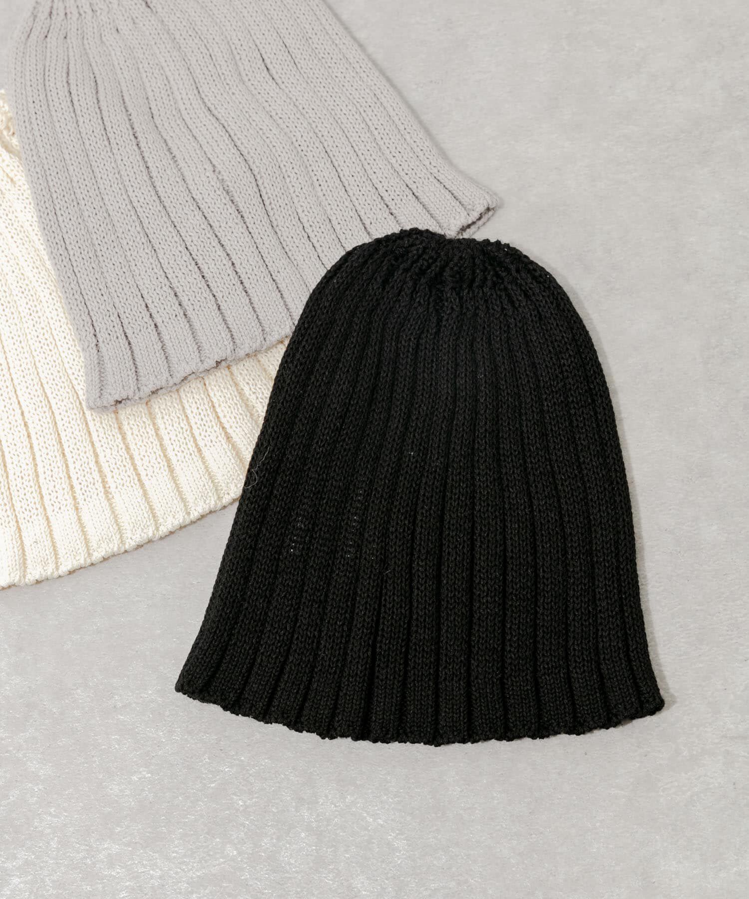 SMELLY「コットンリネンリブビーニー」|ニット帽|ブラック