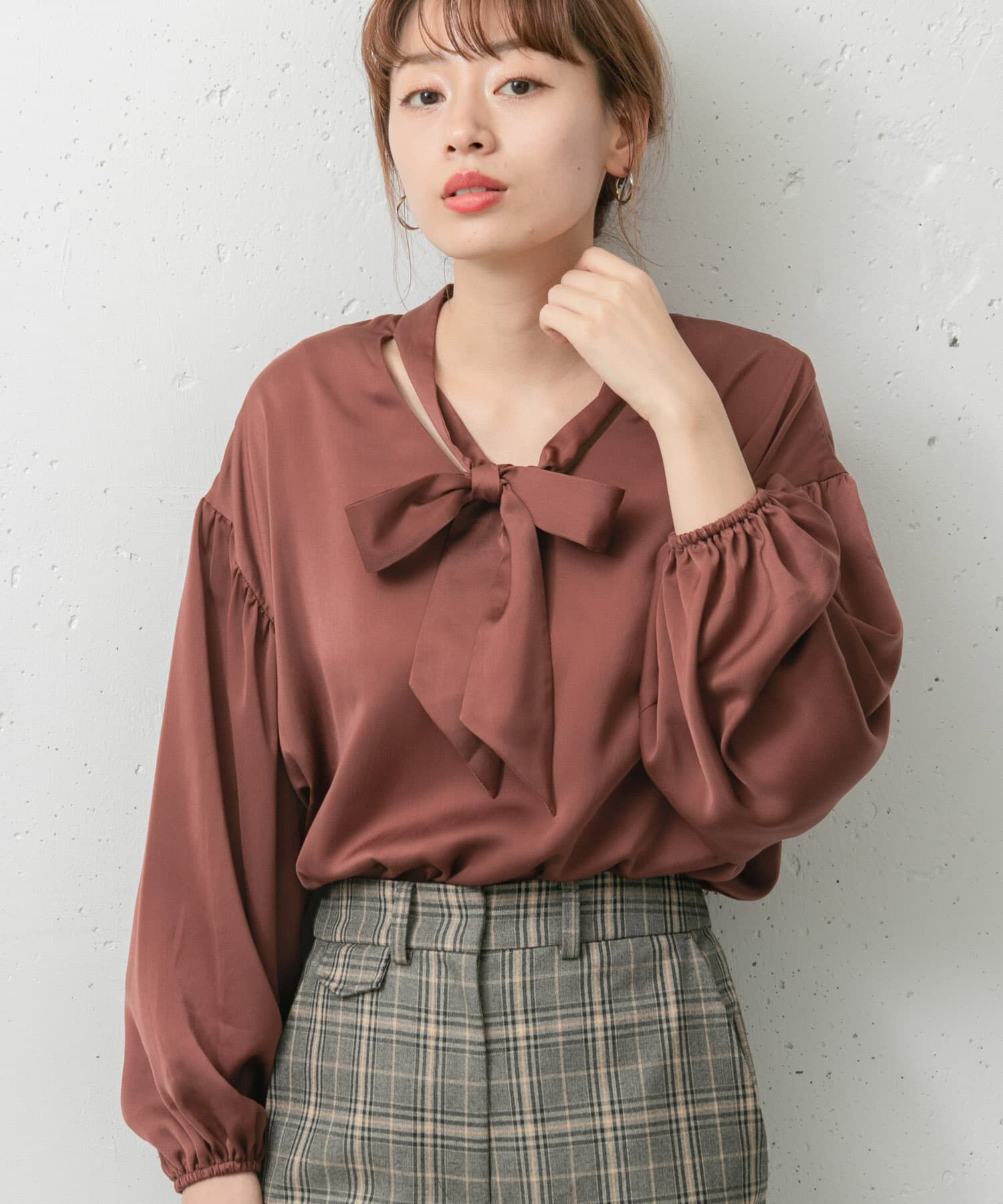 Sonny Label 「2WAYスタンドカラーボウタイブラウス」|シャツ・ブラウス|ブラウン