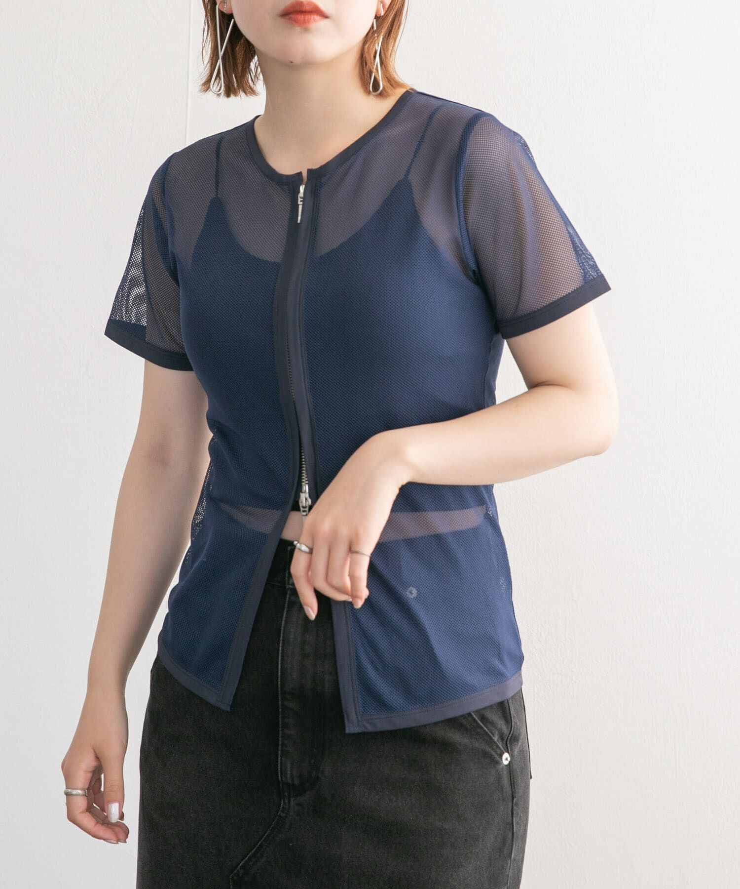  「メッシュZIPトップス」|Tシャツ・カットソー|