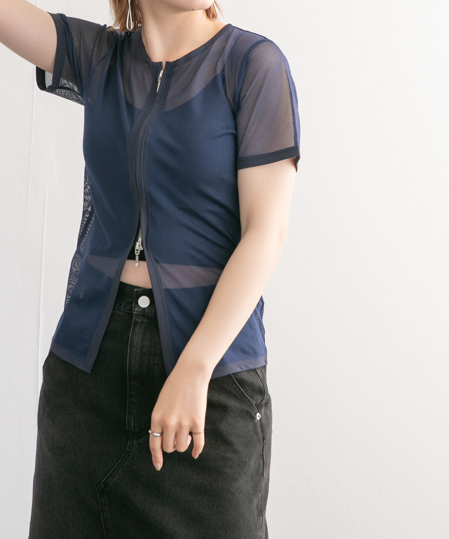  「メッシュZIPトップス」|Tシャツ・カットソー|