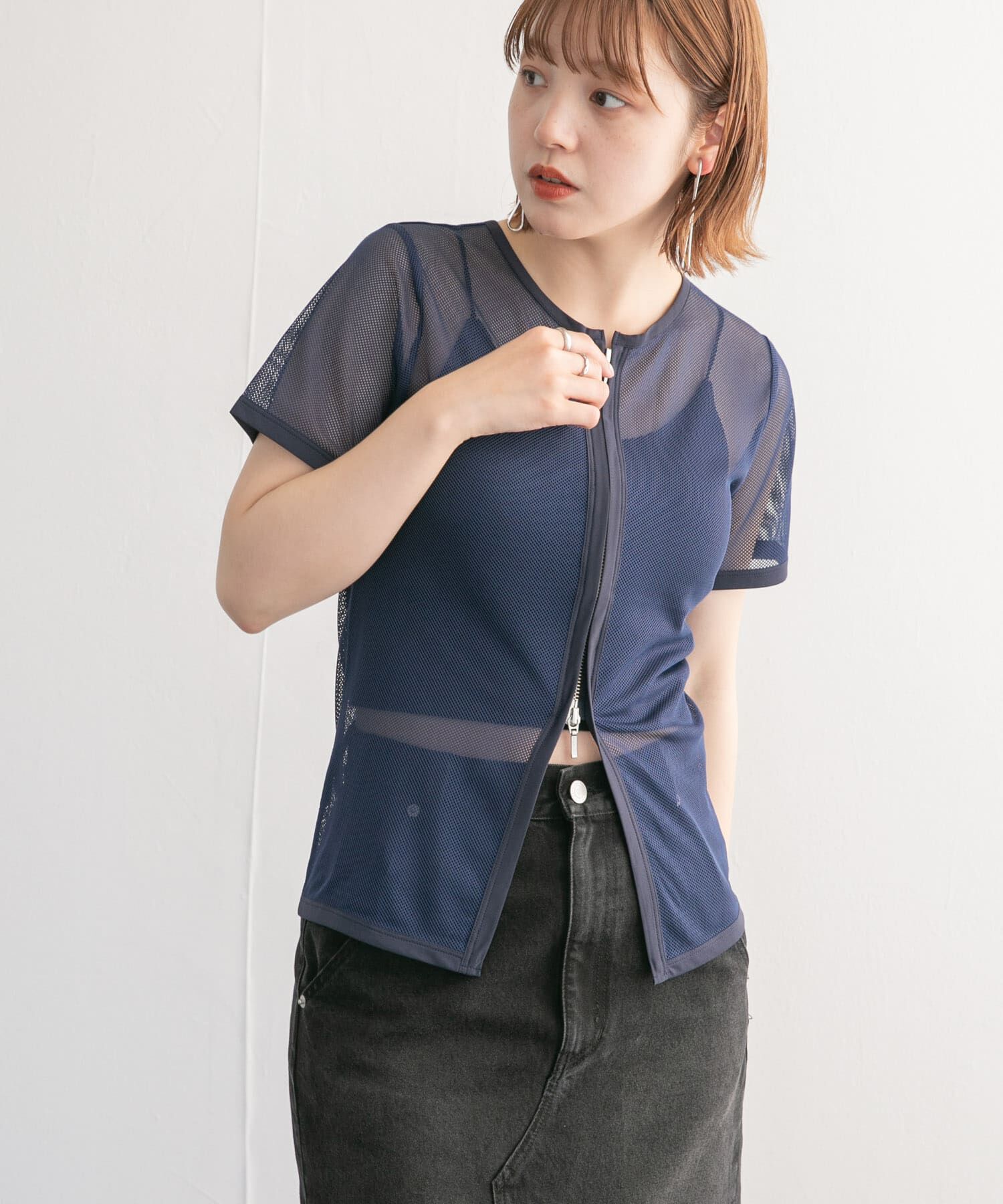  「メッシュZIPトップス」|Tシャツ・カットソー|