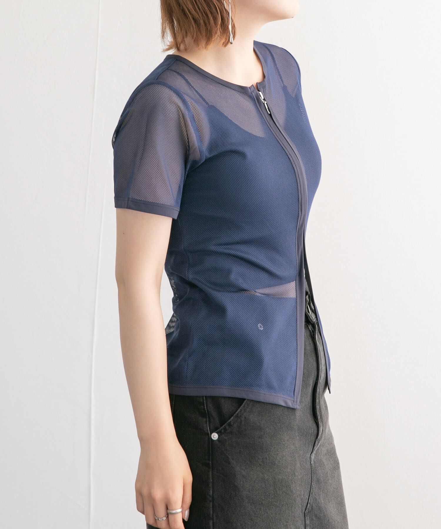  「メッシュZIPトップス」|Tシャツ・カットソー|