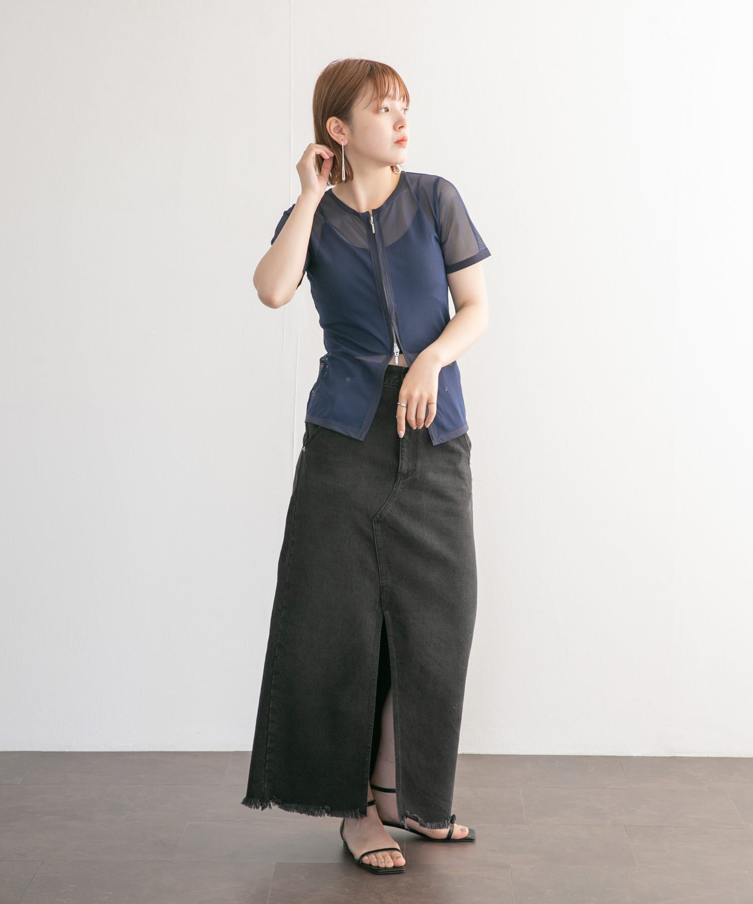  「メッシュZIPトップス」|Tシャツ・カットソー|