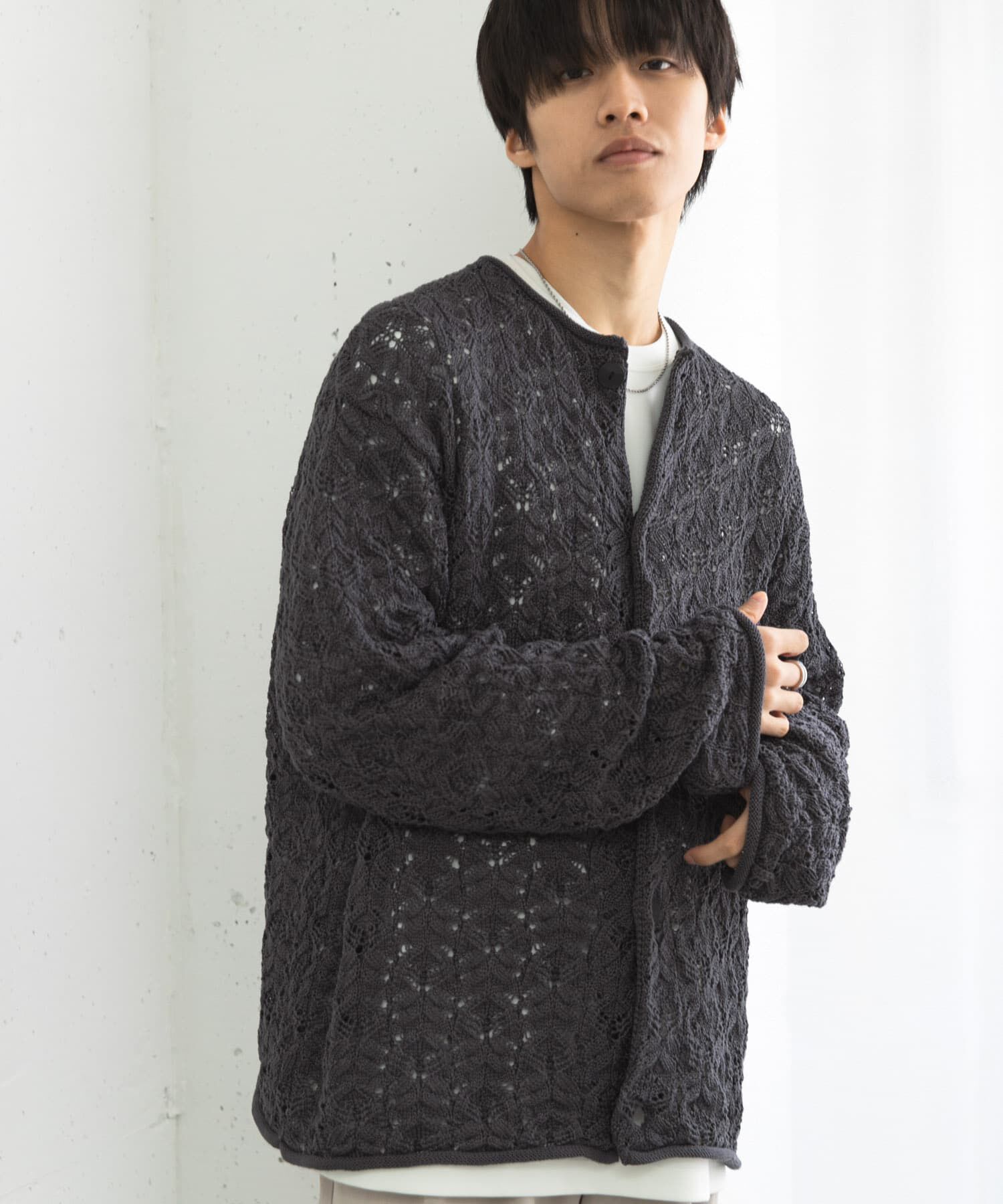 SENSE OF PLACE by URBAN RESEARCH「ケーブルメッシュクルーネックカーディガン」|カーディガン|