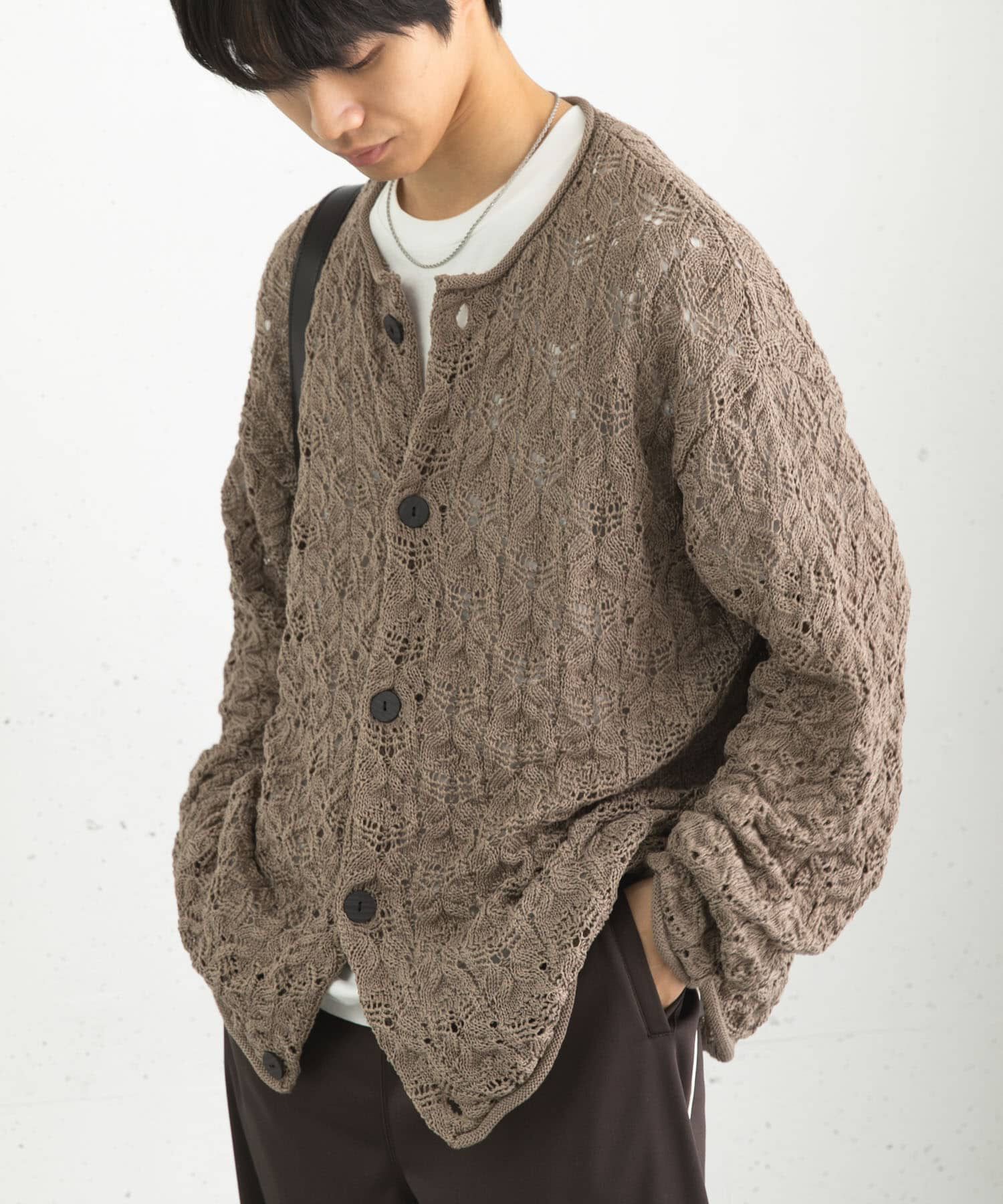 SENSE OF PLACE by URBAN RESEARCH「ケーブルメッシュクルーネックカーディガン」|カーディガン|