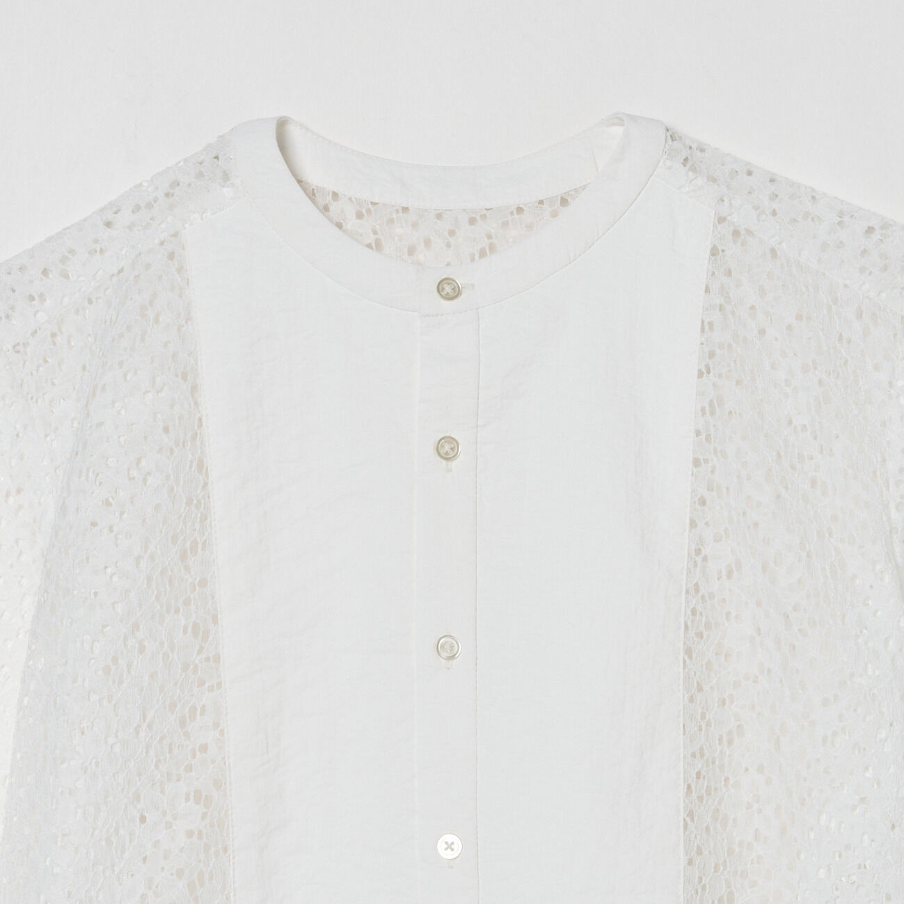 HELIOPOLE「HELIOPOLE LACE COLLARLESS SHIRT」|シャツ・ブラウス|